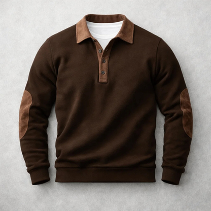 Men’s Brushed Cotton Polo Pullover with Suede Effect Panels