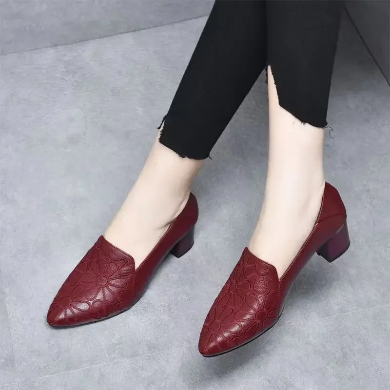 British Style Mid-heel Soft Leather-Look Shoes