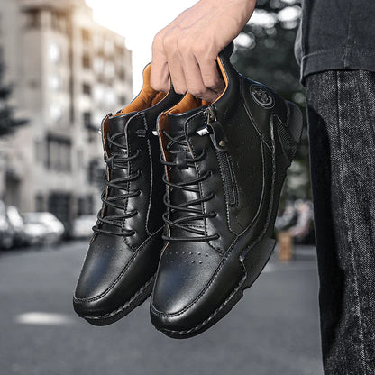 Men’s Wide-Toe Waterproof Leather-Look Slip-On Boots