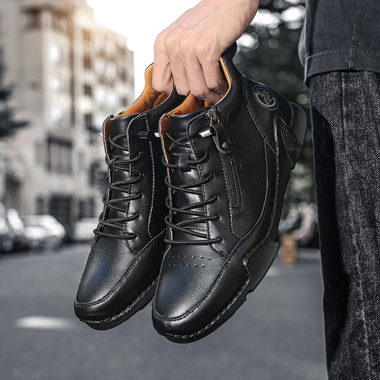 Men’s Wide-Toe Waterproof Leather-Look Slip-On Boots