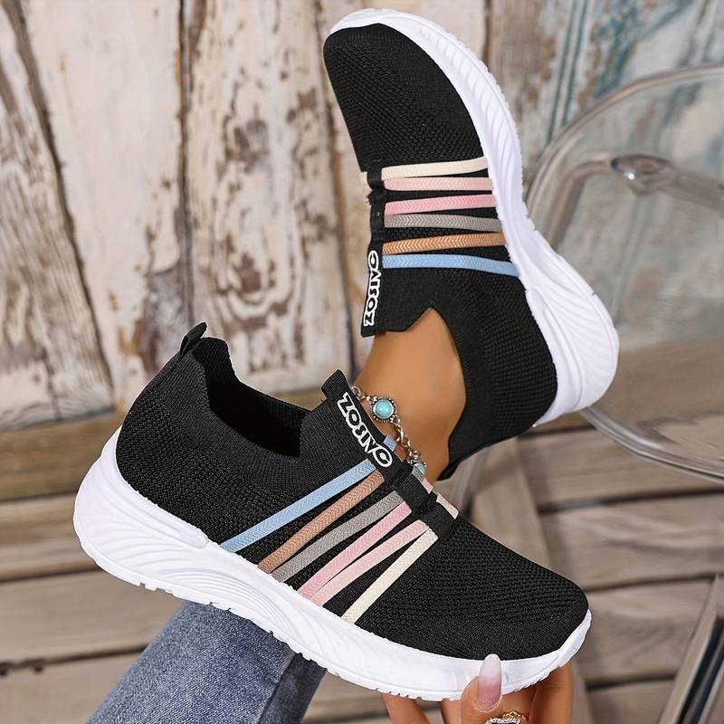 Women’s Breathable Slip On Mesh Trainers with Pastel Stripes