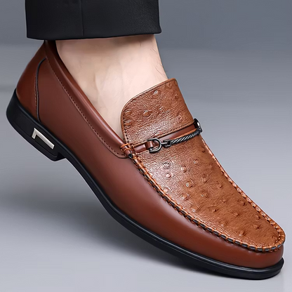 Men's Ostrich-Effect Leather-Look Loafers