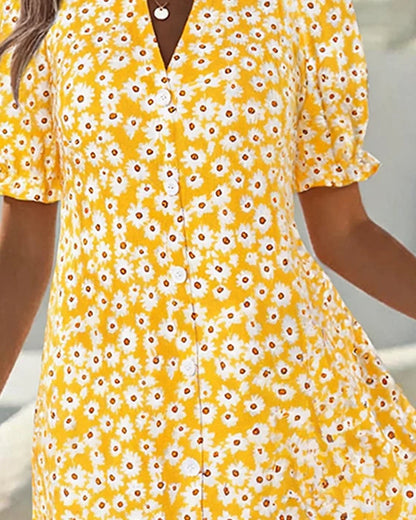 Women’s Daisy Print Button-Front Dress