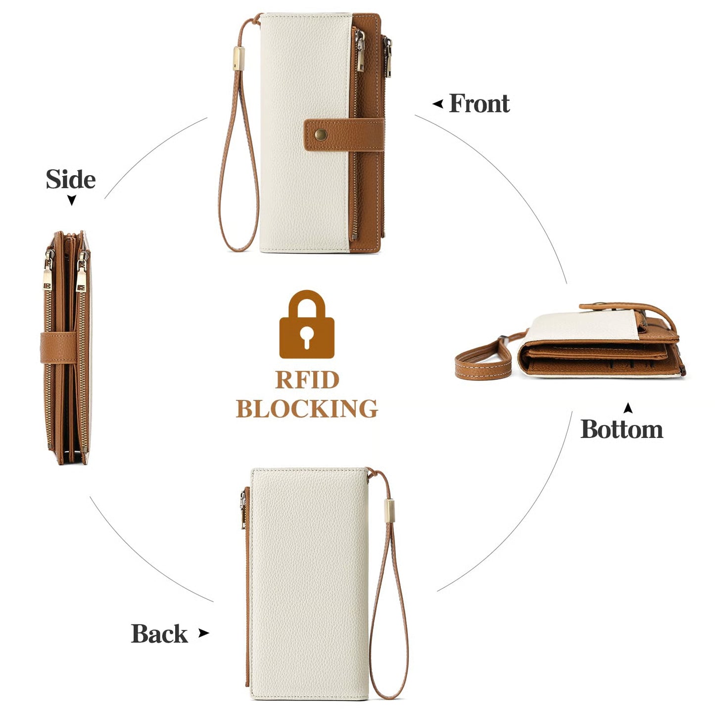 Women’s Tri-Fold Anti-Magnetic Long Wristlet Clutch Wallet