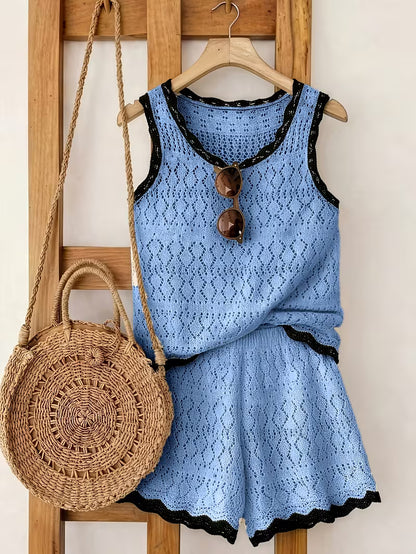Women’s Crochet-Look Sleeveless Shorts Set