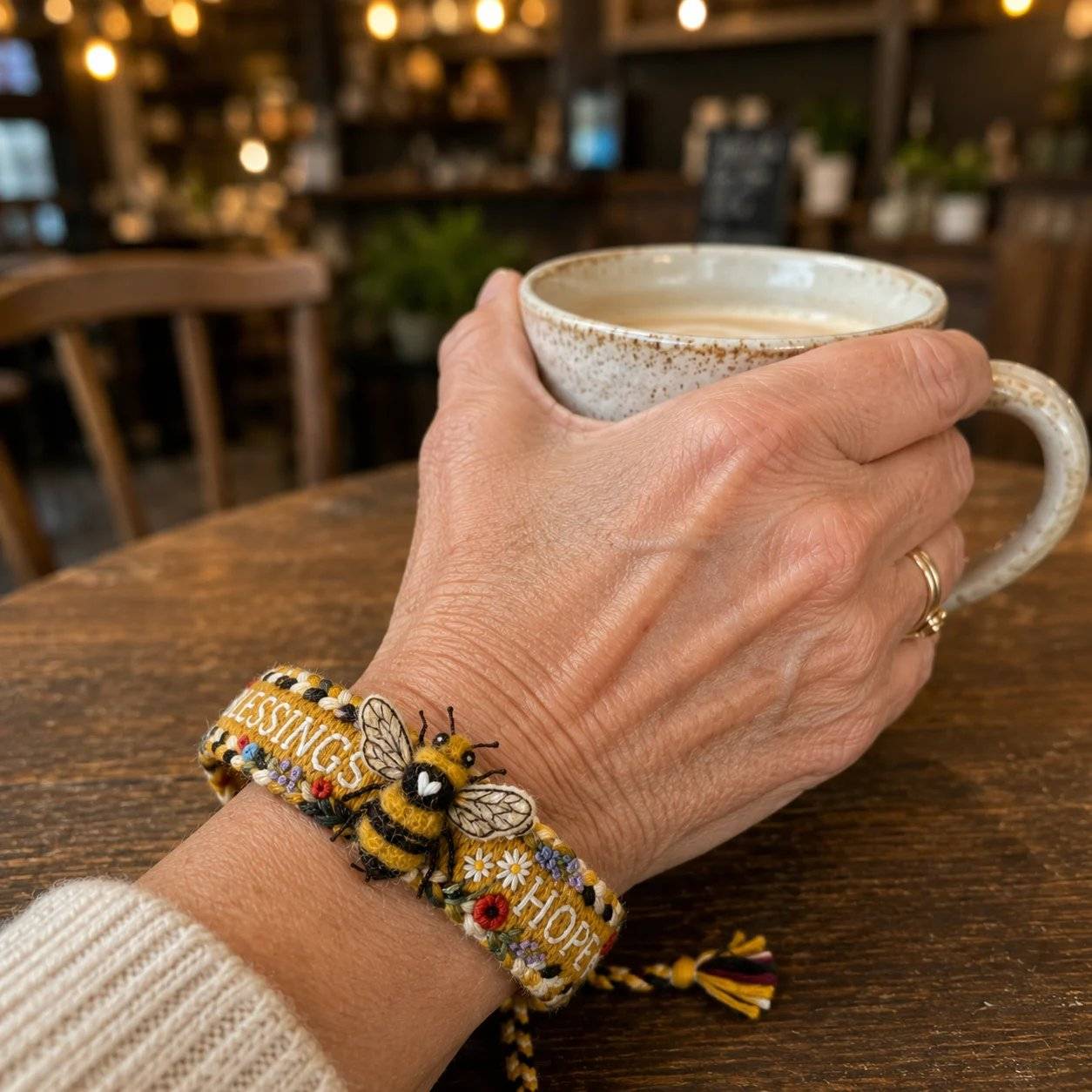 Bee Embroidered Woven Bracelet