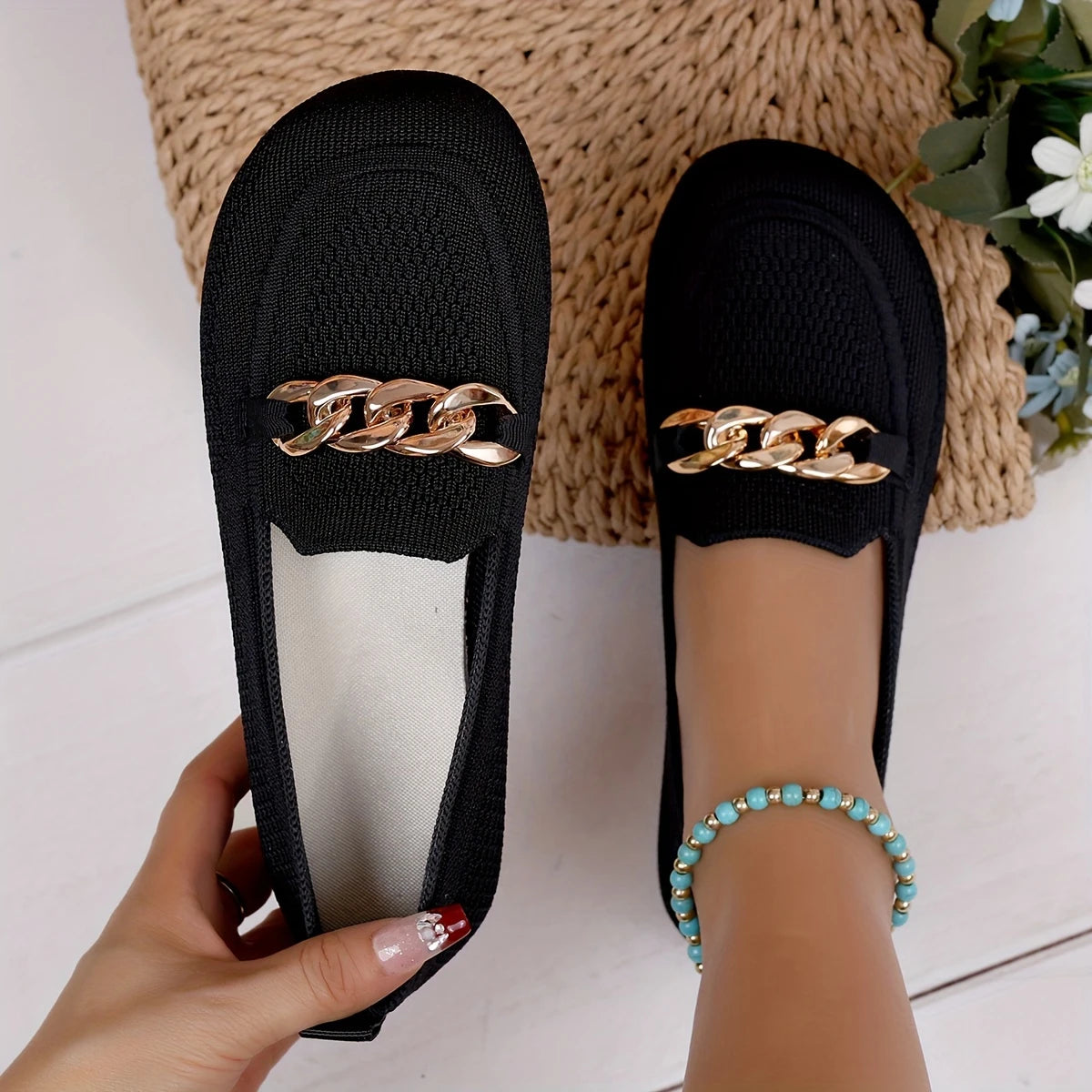 Plus Size Sparkle Flats - Breathable Slip-Ons