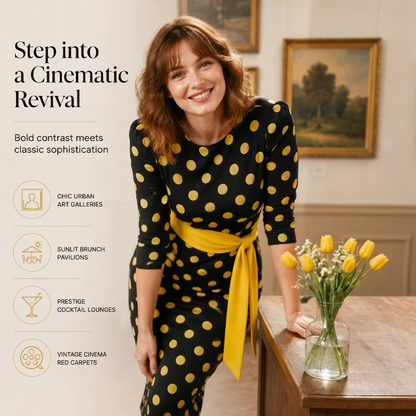 Women’s Polka Dot Belted Midi Dress