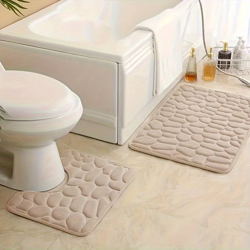Pebble Texture Memory Foam Bathroom Mat Set