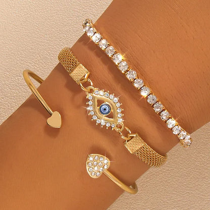 Boho Heart Crystal Gold Bracelet Trio Set