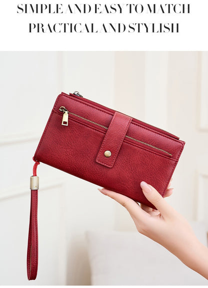 Women’s Tri-Fold Anti-Magnetic Long Wristlet Clutch Wallet