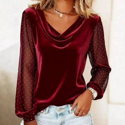 Women’s Velvet Turtleneck Sequin Long Sleeve Top