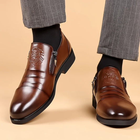 Italian Hand-Embossed Zipper Leather-Look Shoes