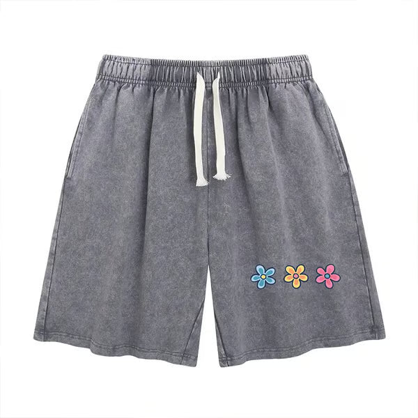 Women's Washed Floral Drawstring Shorts