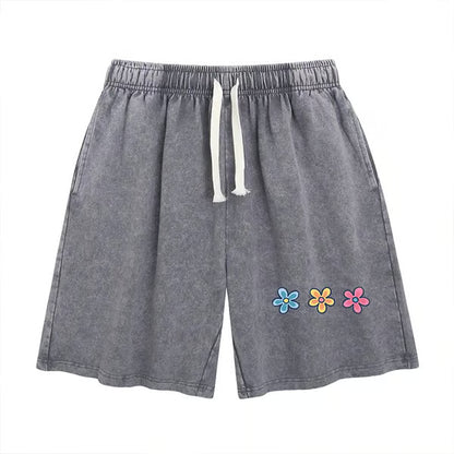 Women's Washed Floral Drawstring Shorts