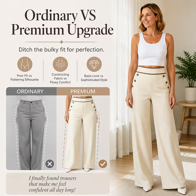 Women's Contrast Trim Wide Leg Trousers