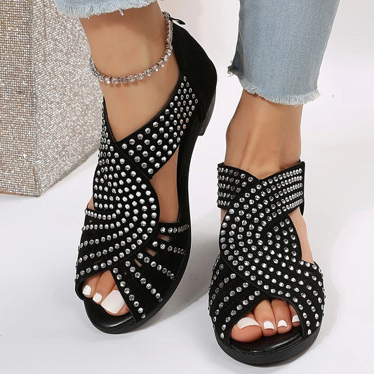 Glitter Chunky Heel Sandals - Back Zipper Detail