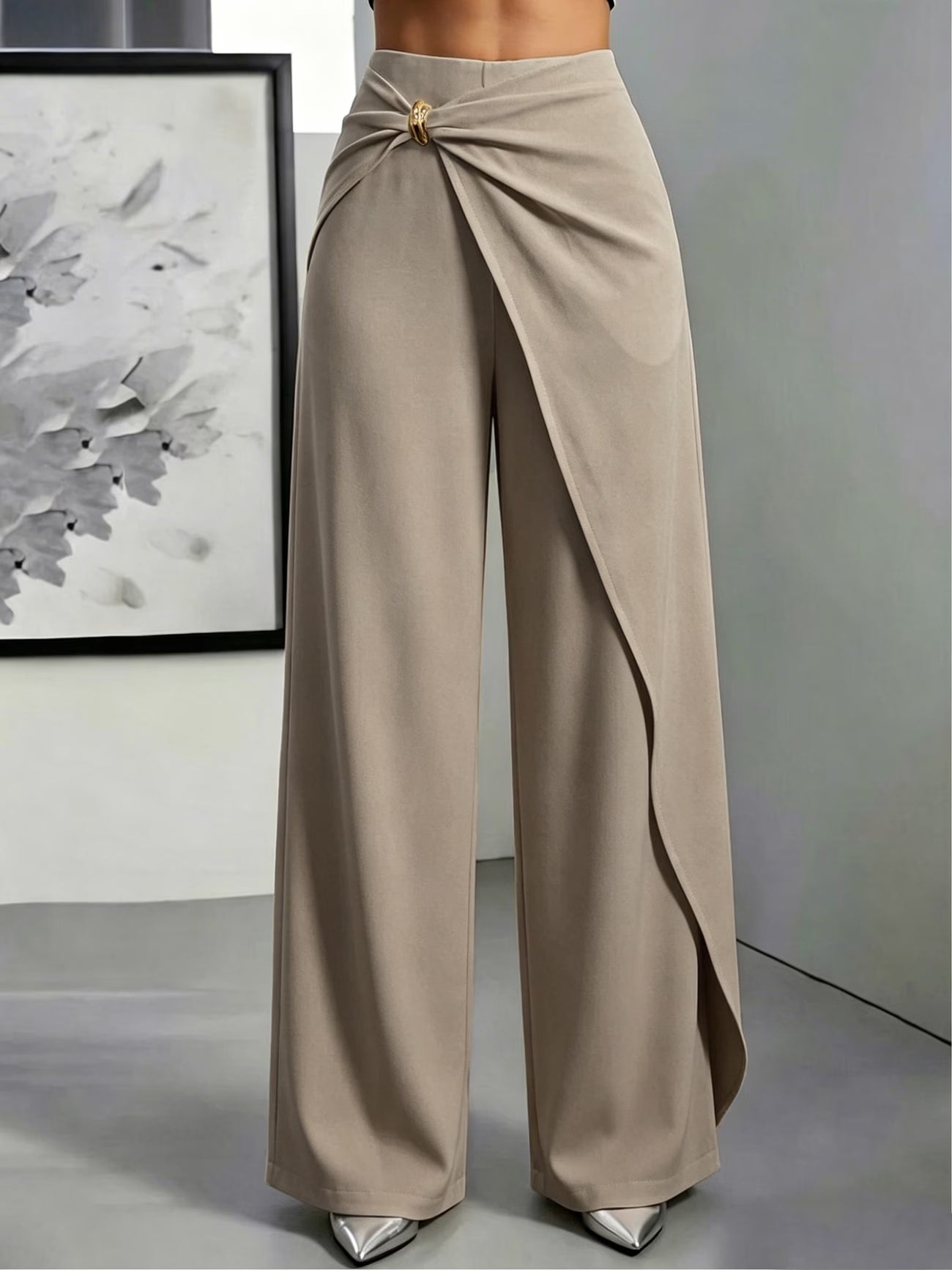 Women's High-Waisted Draped Wide-Leg Trousers