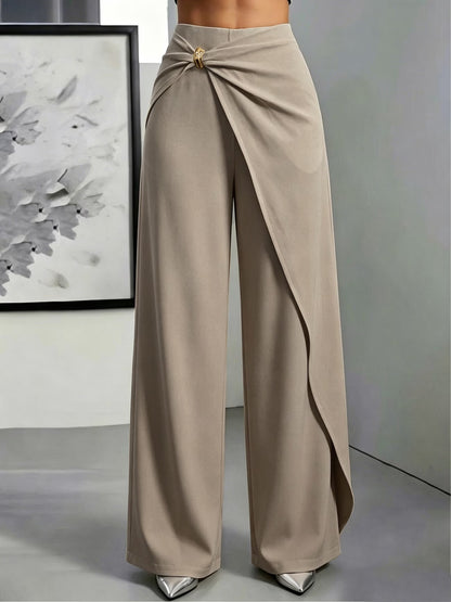 Women's High-Waisted Draped Wide-Leg Trousers