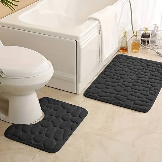 Pebble Texture Memory Foam Bathroom Mat Set