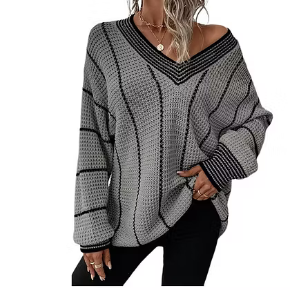 Women's Relaxed Striped V Neck Jumper