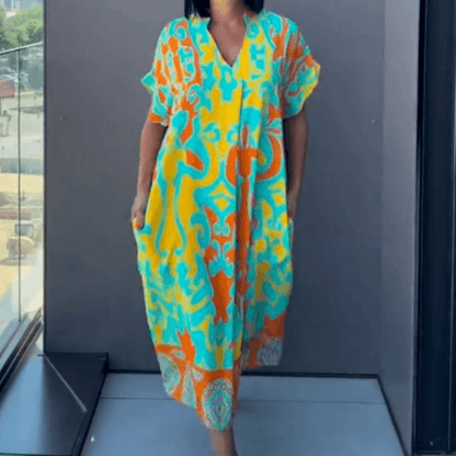 Women's Printed V-Neck Midi Dress