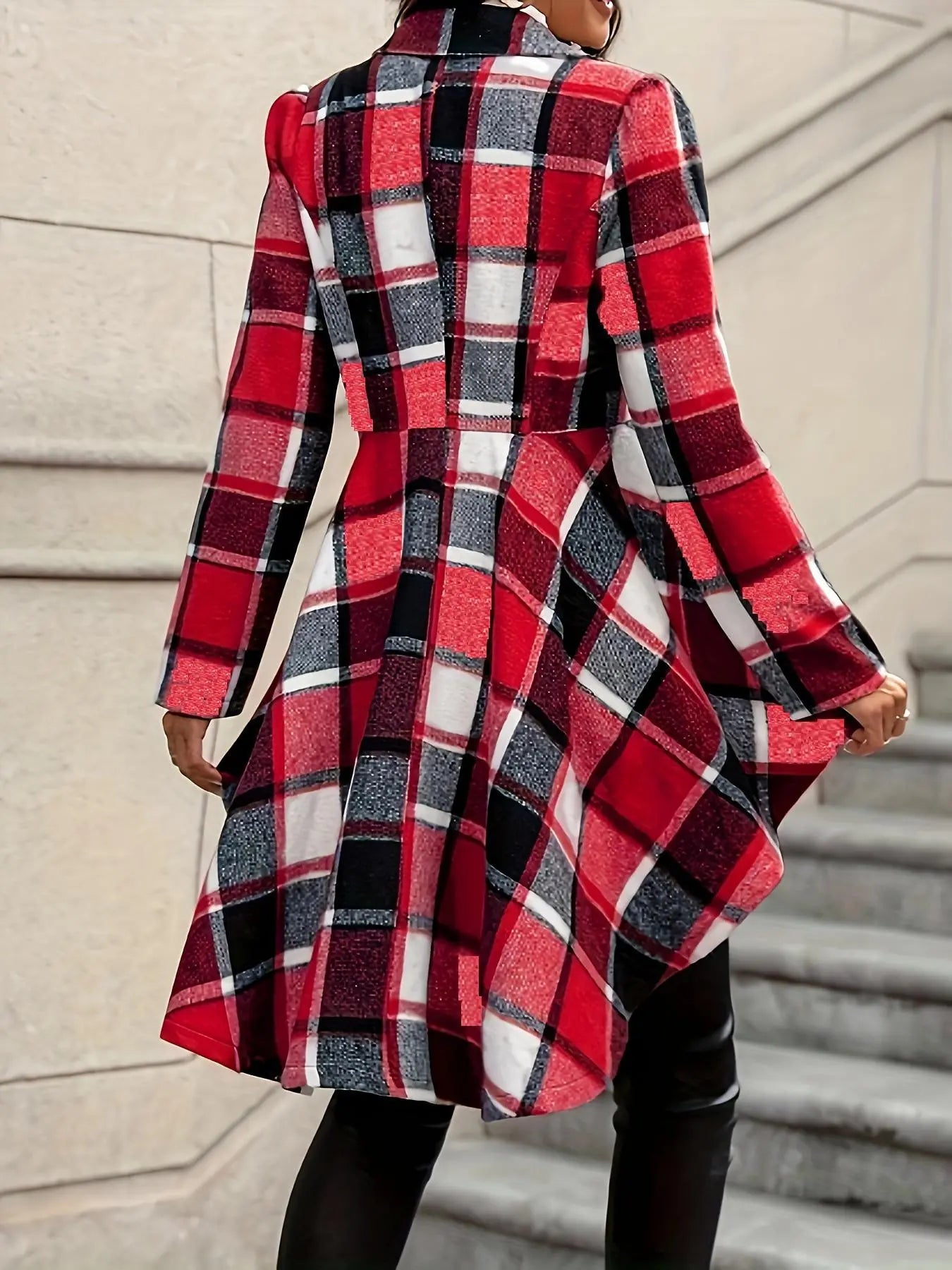 Women’s Plaid Longline Coat with Irregular Hem