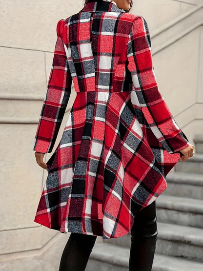 Women’s Plaid Longline Coat with Irregular Hem