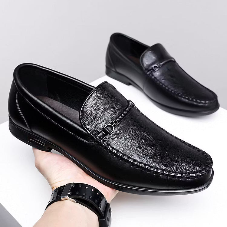 Men's Ostrich-Effect Leather-Look Loafers