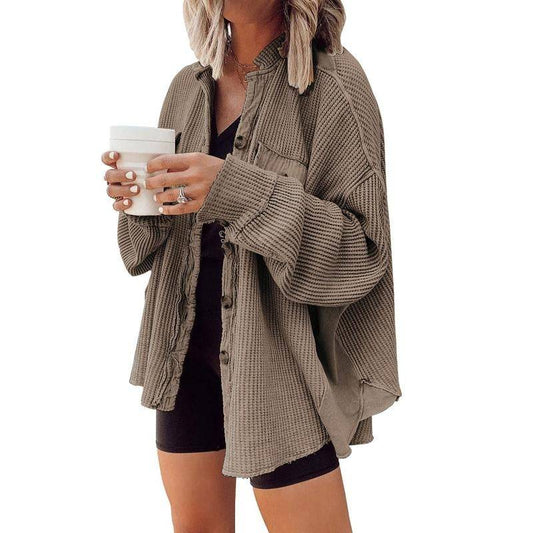 Women’s Waffle Knit Batwing Sleeve Oversized Jacket