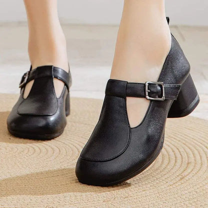 Women’s Retro Round Toe Chunky Heel Strap Shoes