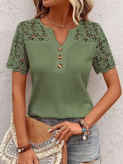 Women's Lace-Trim V-Neck Short-Sleeve Top