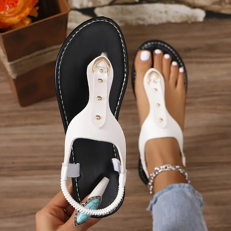 Women's Slip-On Beach Sandals - Ring Buckle Flat Sandals