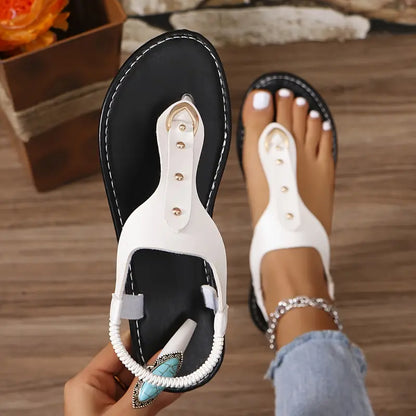 Women's Slip-On Beach Sandals - Ring Buckle Flat Sandals