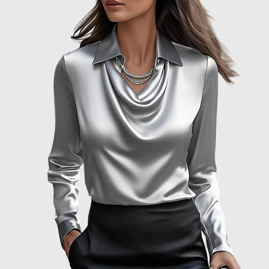 Women’s Shimmer Pleated Collar Blouse