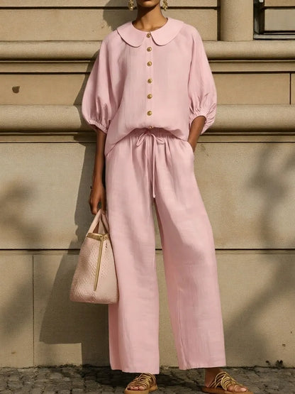 Peter Pan Collar Linen Two Piece Set