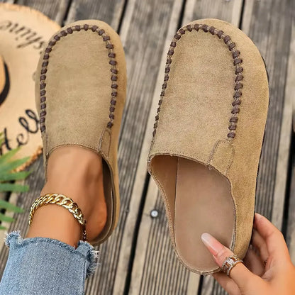 Women’s Vintage Stitch Leather-Look Slip-On Mules