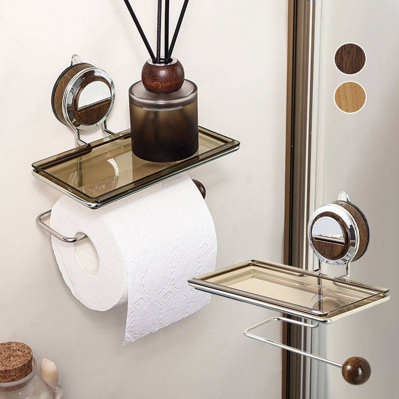 No-Drill Wall Mounted Toilet Roll Holder With Shelf