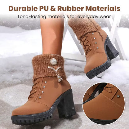 Women's Faux Fur Trim Block Heel Boots