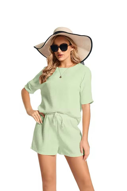 Women's Batwing Sleeve 2-Piece Set – Short Sleeve Top & Solid Shorts