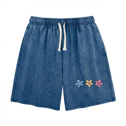 Women's Washed Floral Drawstring Shorts