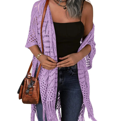 Women’s Crochet Tassel Kimono Cardigan