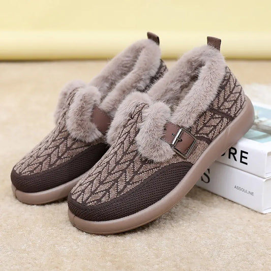 Women’s Fur-Lined Knit-Upper Slip-On Winter Snow Shoes