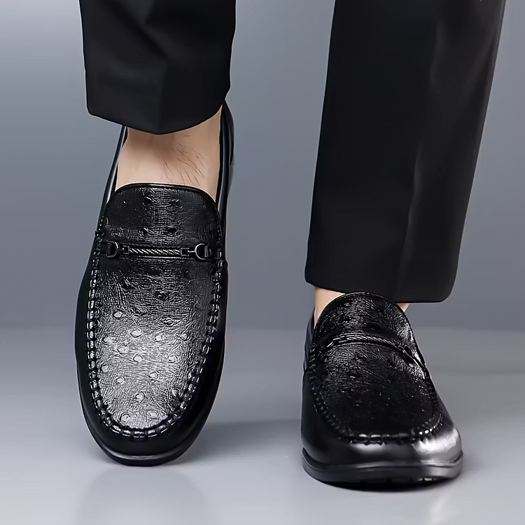 Men's Ostrich-Effect Leather-Look Loafers