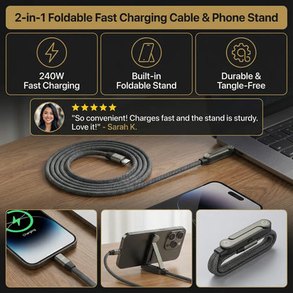 Foldable Charging Cable with Integrated Phone Stand
