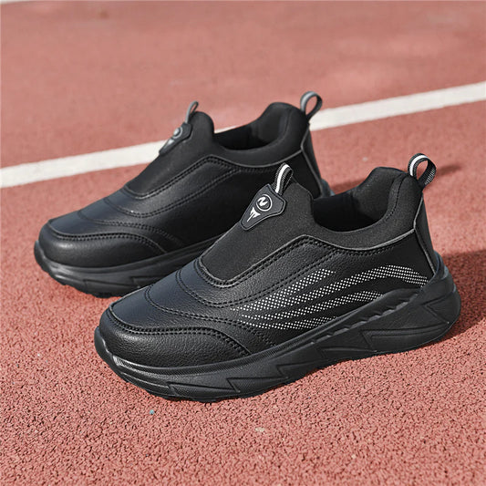 Men’s Waterproof Leather-Look Wide Fit Walking Trainers