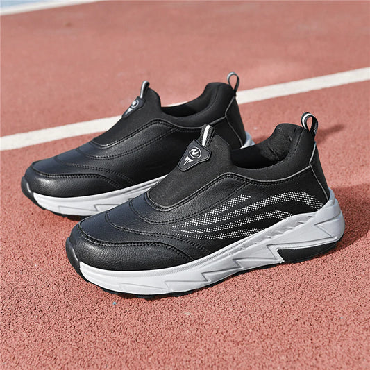 Men’s Waterproof Leather-Look Wide Fit Walking Trainers