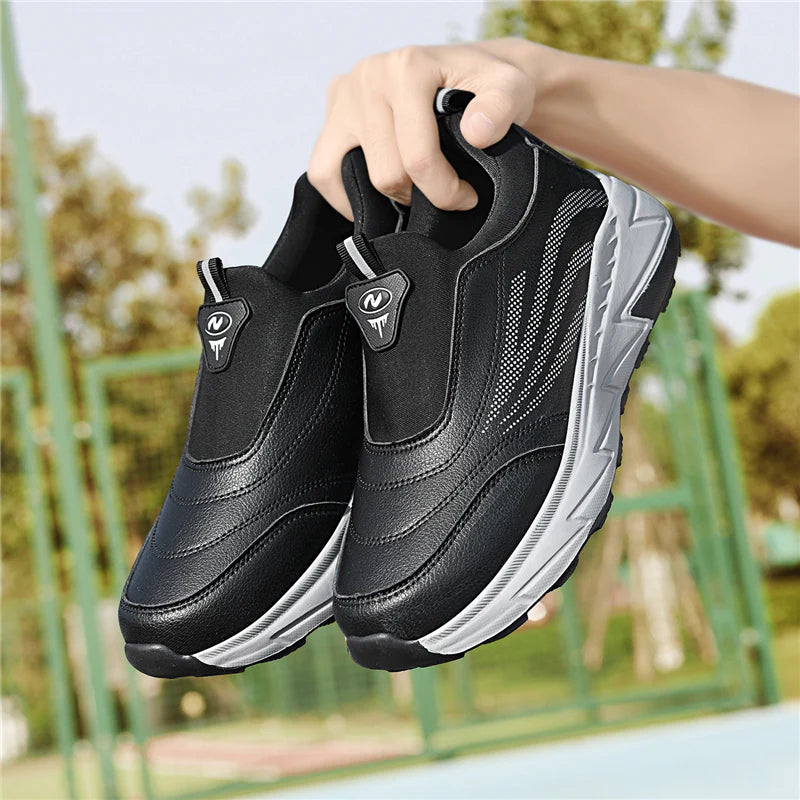 Men’s Waterproof Leather-Look Wide Fit Walking Trainers