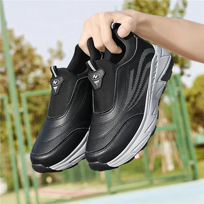 Men’s Waterproof Leather-Look Wide Fit Walking Trainers