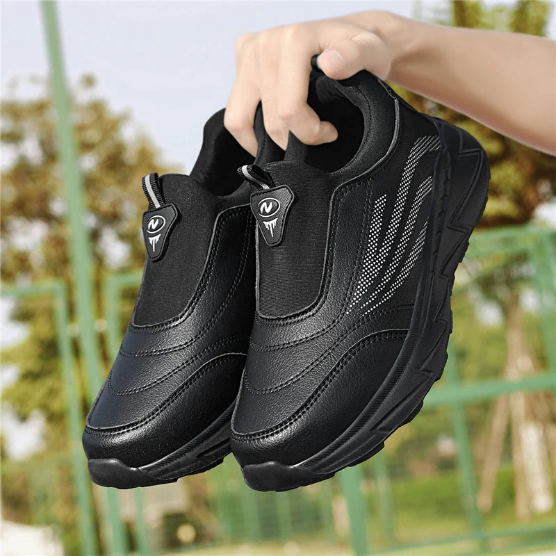 Men’s Waterproof Leather-Look Wide Fit Walking Trainers